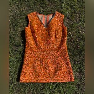 60s Vintage Bright Orange Sequin Mini Dress